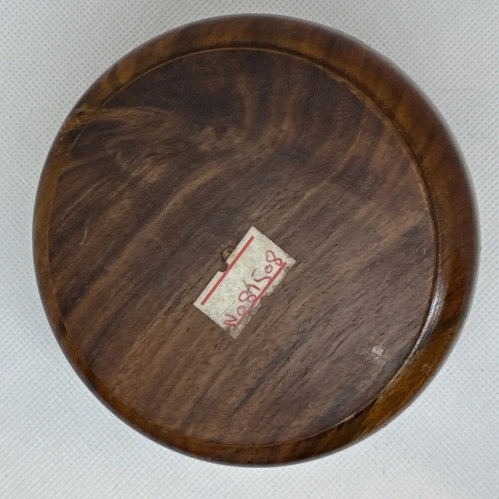 VTG handmade wooden (4) coaster set w/brass inlay floral designs. MFN081508